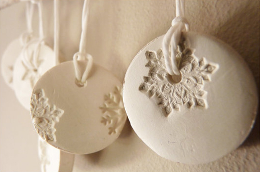 5 Porcelain winter white pearl snowflake ornaments 