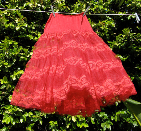  for women worn under a skirt or dress from the waist Red Lace Petticoat