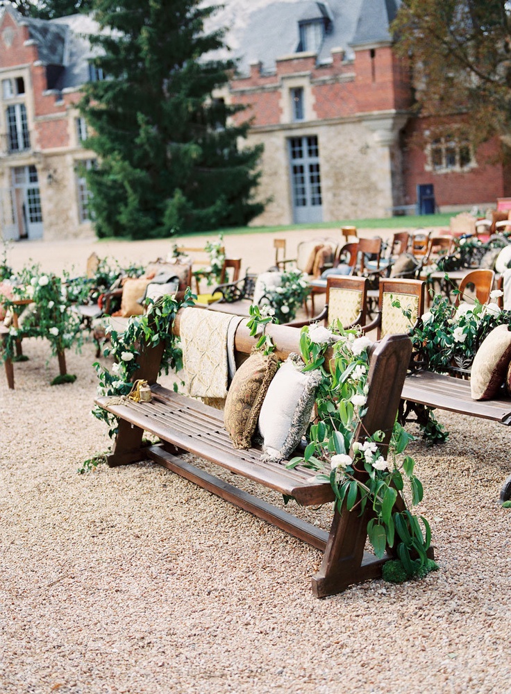 Wooden Bench Ceremony Seating With Mix Match Wood Chairs