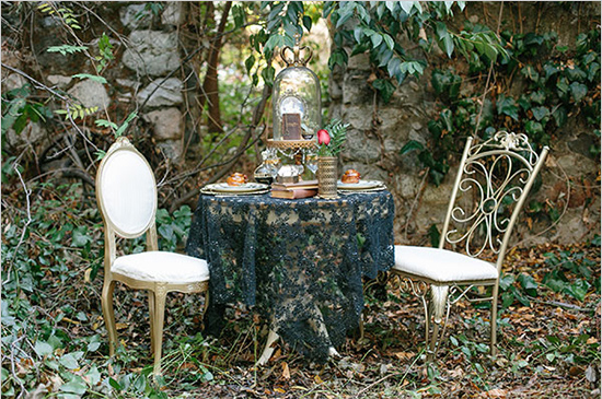 Dark And Romantic Wedding In Black And Gold Full Table Kristen Booth via The Wedding Chicks